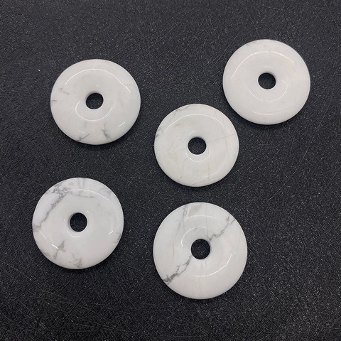 Natural Stone Donut Pendant White Turquoise Howlite Round Ring Flat Circular Bead For DIY Jewelry Making Necklace Accessory