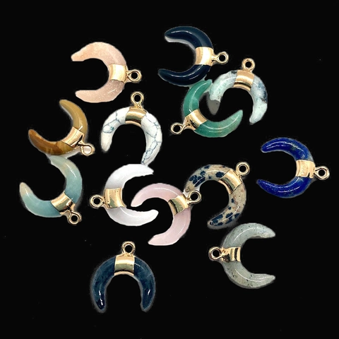 Pendentif Croissant de Lune en Pierre Naturelle Avec Cuivre Plaqué Or pour Fabrication de Bijoux DIY Collier Bracelet Boucle d'Oreille