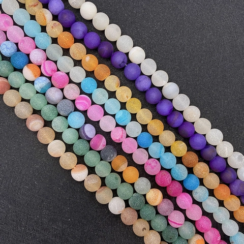 Matte Agate Natural Stone Round Loose Beads Frosted Colorful Gemstone Beads For DIY Jewelry Making Bracelet Necklace Accessory
