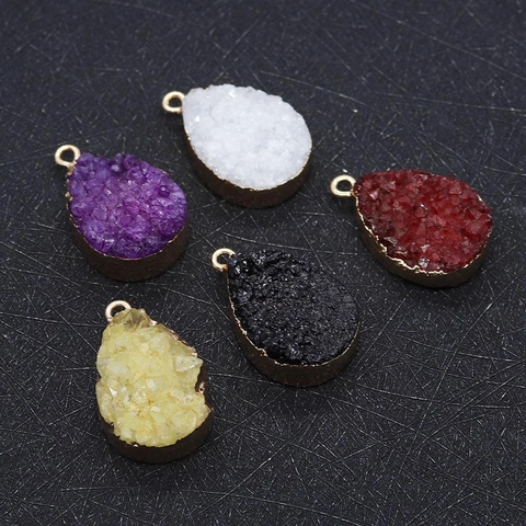 Naturstein Kristall Druzy Wassertropfen Anhänger Goldgefasste Charms Für DIY Halskette Schmuckherstellung Damen Schmuckteile