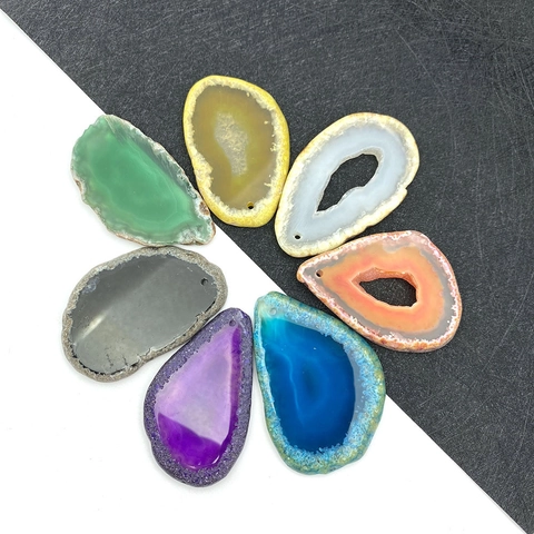 Natural Agate Slice Geode Pendant Irregular Polished Gemstone Bail Pendant For DIY Necklace Jewelry Making Accessories For Women Men