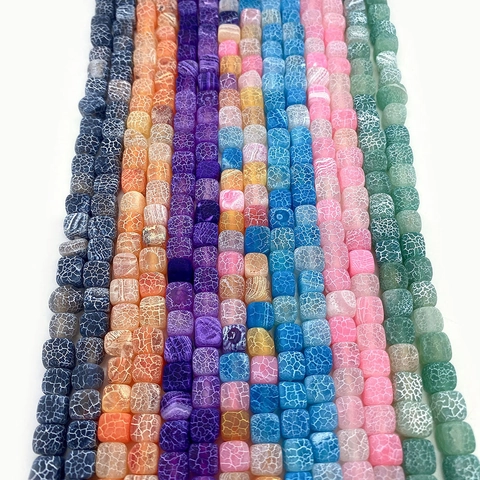 Natural Weathered Agate Cube Beads 8mm Square Dragon Vein Stone Loose Beads For DIY Necklace Bracelet Jewelry Making Accessories