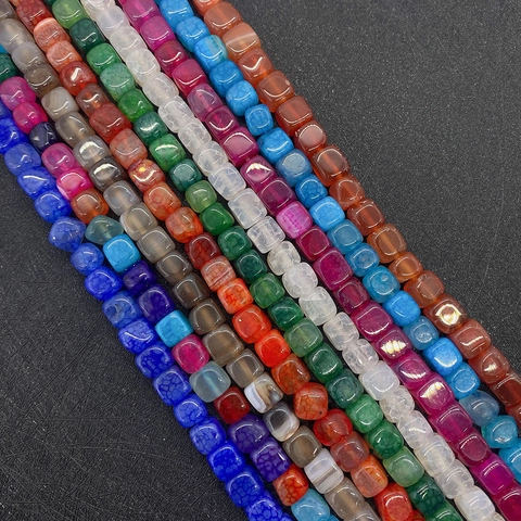Natural Dragon Vein Agate Beads Square Cube Loose Beads 8mm For DIY Jewelry Making Necklace Bracelet Decoration Craft