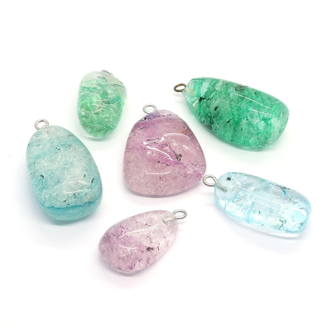 Pendentif en Pierre Naturelle Irrégulière Craquelée Cristal pour la Fabrication de Bijoux DIY Breloque en Pierre Polie pour Collier
