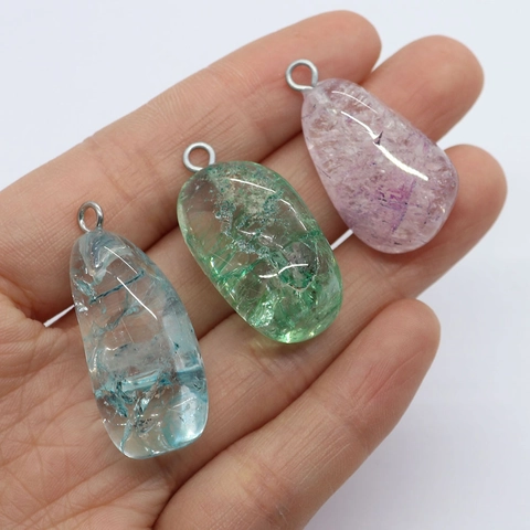 Pendentif en Pierre Naturelle Irrégulière Craquelée Cristal pour la Fabrication de Bijoux DIY Breloque en Pierre Polie pour Collier