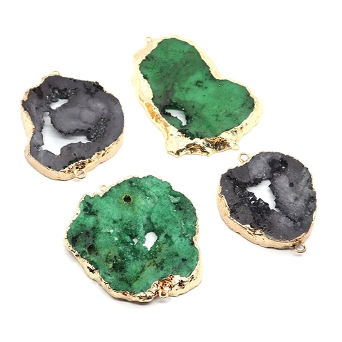 Unregelmäßige Naturstein Kristall Geode Druzy Anhänger Verbinder Vergoldet Doppelring DIY Schmuckherstellung Zubehör Geschenk