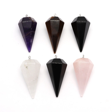 Pendentif Hexagonal en Pierre Naturelle Améthyste Quartz Rose Obsidienne Oeil de Tigre Cristal Pendule Bijoux DIY