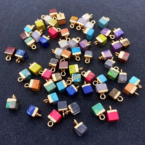 Natural Stone Imperial Stone Cube Pendant Square Charm Single Hole Pendant Only For DIY Jewelry Making Necklaces Earrings Accessories
