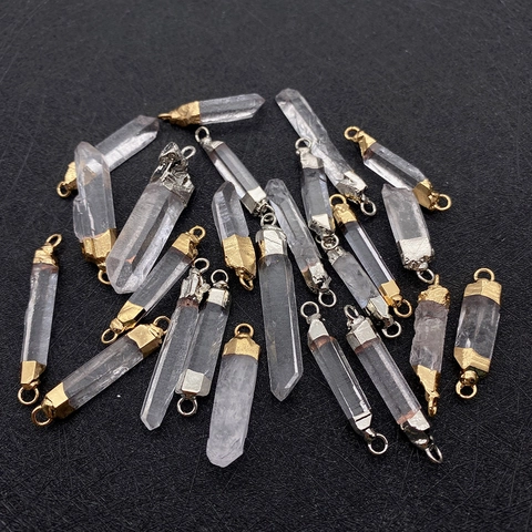Natürlicher Weißer Kristall Quarz Punkt Sechseckige Säule Anhänger Gold Silber Vergoldet Kupfer Verbinder Für DIY Schmuckherstellung Zubehör