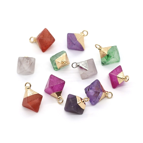 Natural Stone Crystal Pendant 11x20mm Pyramid Rhombus Shape Electroplated Pendant Only For DIY Jewelry Making Accessories