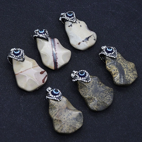 Natural Stone Evil Eye Pendant Irregular Shape Rhinestone Inlaid DIY Jewelry Findings For Necklace Making Unisex Gift