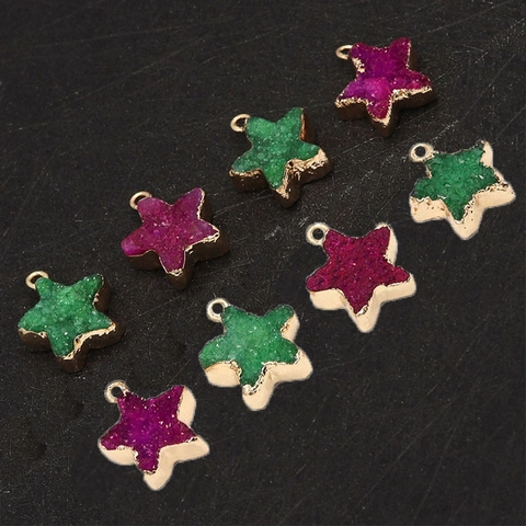 Naturstein Druzy Kristall Pentagramm Stern Anhänger Gold Vergoldeter Rand Charm Für DIY Schmuckherstellung Halsketten Zubehör Geschenk