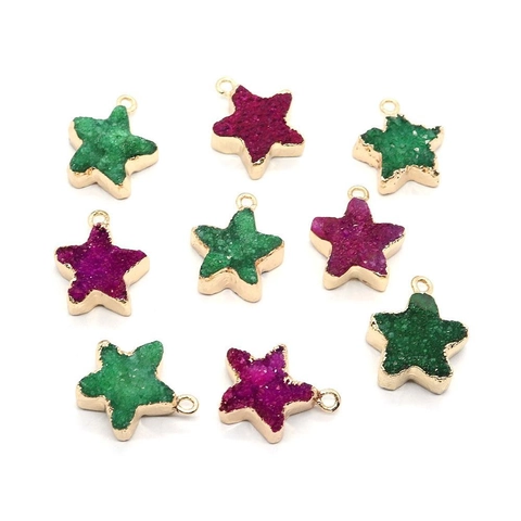 Naturstein Druzy Kristall Pentagramm Stern Anhänger Gold Vergoldeter Rand Charm Für DIY Schmuckherstellung Halsketten Zubehör Geschenk