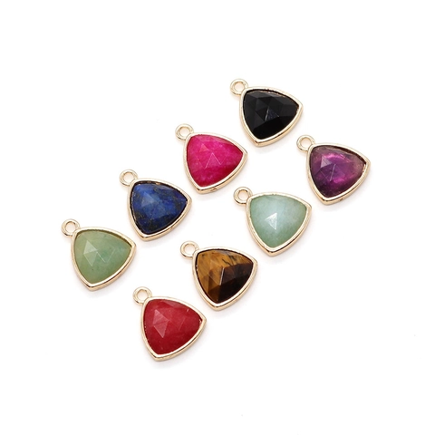 Faceted Triangle Natural Stone Pendants Electroplated Copper Edging Gemstone Charms With Loop For DIY Jewelry Making Necklaces Earring Accessories