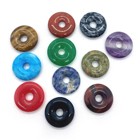 Natural Stone Pingan Kou Donut Pendant Flat Round Ring Healing Crystal Stone For DIY Jewelry Making Necklace Craft Findings