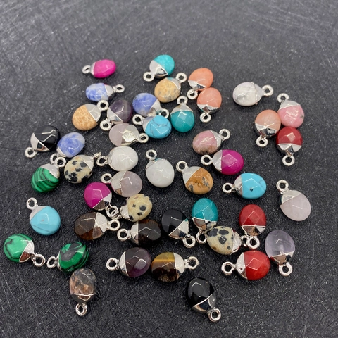 Natuursteen Gefacetteerde Ovale Hanger Voor DIY Sieraden Maken Elegante Edelsteen Connector Met Zilveren Metalen Kap