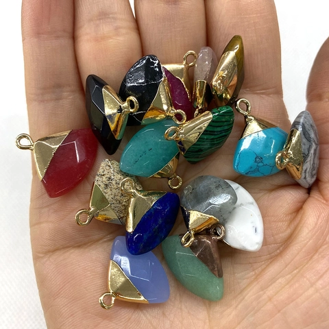 Natural Stone Pendants Fan Shaped Triangular Alloy Bail DIY Necklace Jewelry Making Accessories Vintage Bohemian For Women