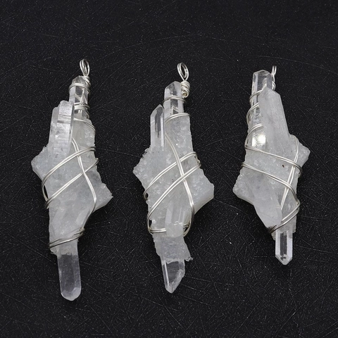 Natural White Crystal Cluster Raw Stone Wire Wrapped Pendant For DIY Jewelry Making Irregular Clear Quartz Pendant Only