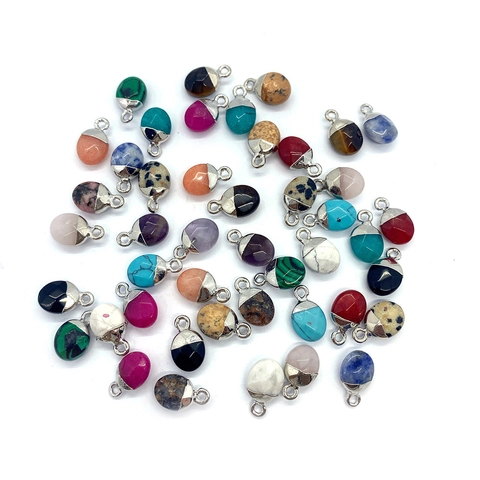 Natuursteen Ovaal Gefacetteerde Hangers Met Zilveren Oog Malachiet Tijgeroog Rozenkwarts Charms Voor DIY Sieraden Maken Vrouwen