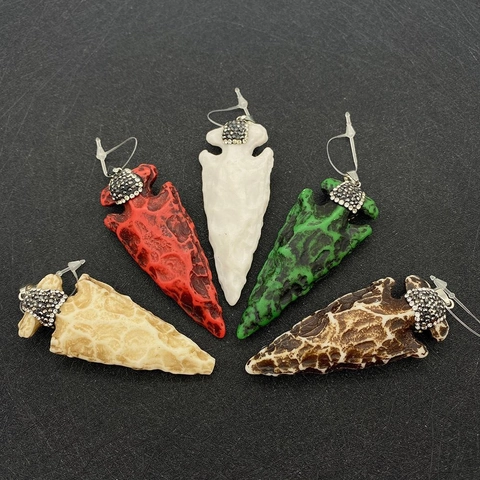 Naturstein Harz Rinderknochen Pfeilspitze Anhänger Strass Eingelegt Tribal Böhmisch DIY Schmuckherstellung Zubehör Nur Anhänger (Ohne Kette)