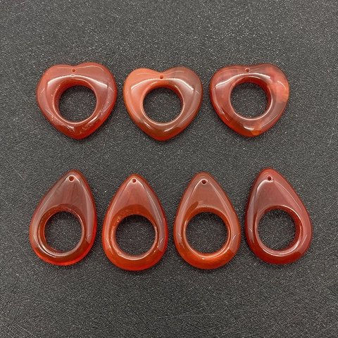 Pendentif en Agate Rouge Naturelle Forme Coeur Et Goutte Grand Trou Pierre Polie Pour Fabrication De Bijoux DIY Collier
