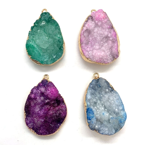 Naturstein Kristall Druzy Anhänger Tropfenform Gold Galvanisierte Kanten Für DIY Schmuckherstellung Halskette Ohrring Zubehör Charm