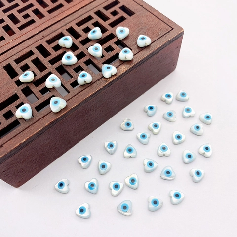 Natural Sea Shell Heart Shaped Evil Eye Loose Beads 6mm Nazar Beads For DIY Jewelry Making Necklace Bracelet Handcraft