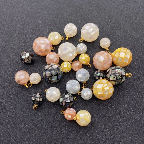 Natural Sea Shell Mosaic Ball Pendant For DIY Jewelry Making Stainless Steel Loop Round Bead Shell Charm Accessory Pendants