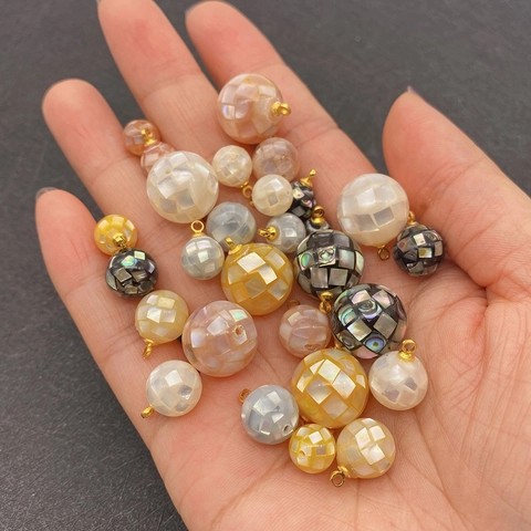Natural Sea Shell Mosaic Sphere Pendants With Gold Metal Loop Round Ball Connector For DIY Jewelry Making Accessories