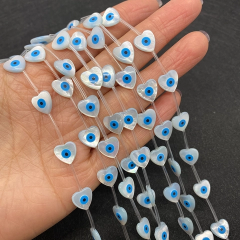 Cuentas Sueltas de Concha Natural con Forma de Corazón Ojo Turco Madreperla Blanca para Fabricación de Joyas DIY Accesorios