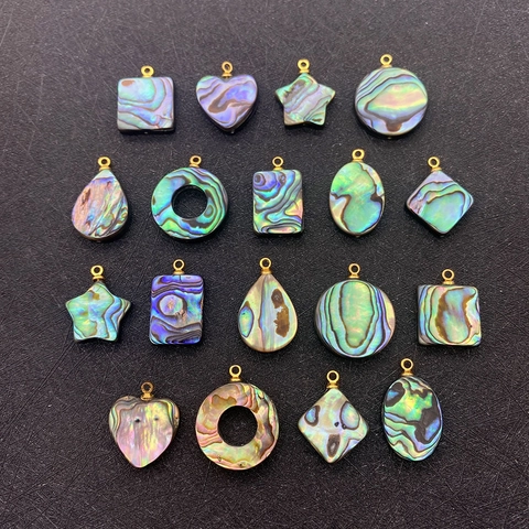 Pendentif Géométrique Iridescent en Coquille d'Abalone Naturelle Breloques en Coquille Polie pour Fabrication de Bijoux DIY Collier Femme