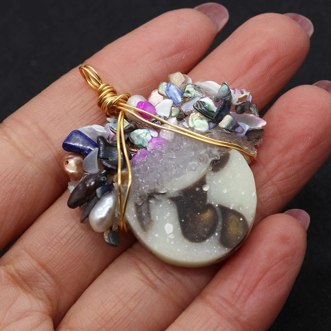 Natuurlijke Zoetwaterparel Onregelmatige Draad Omwikkelde Hanger Hars Steen Schelp Handgemaakte Boho Sieraden Charme Dames