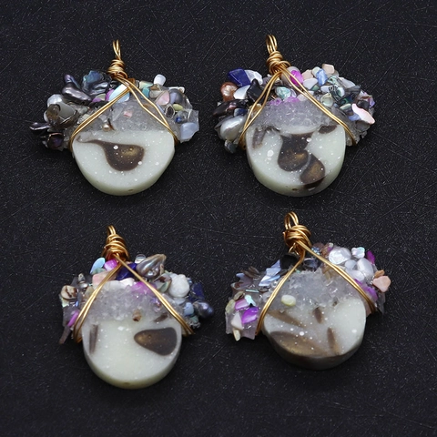 Natuurlijke Zoetwaterparel Onregelmatige Draad Omwikkelde Hanger Hars Steen Schelp Handgemaakte Boho Sieraden Charme Dames