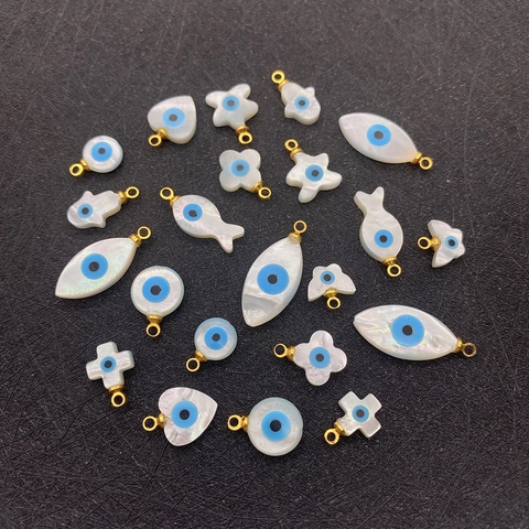 Pendentifs en Nacre Mauvais Œil pour Création de Bijoux DIY Multiples Formes Cœur Étoile Poisson Main de Fatma Breloques