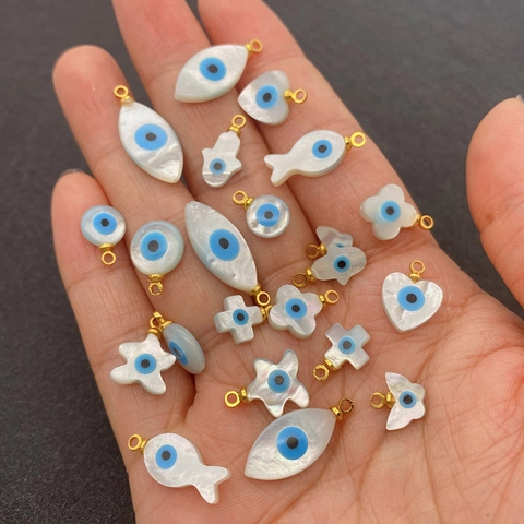 Mother Of Artificial Pearl Shell Evil Eye Charms For Jewelry Making Natural Shell Pendants Gold Plated Loop DIY Necklace Earring Accessories