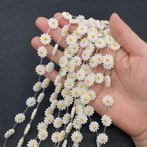 Natural Shell Daisy Flower Beads White Floral Yellow Center Loose Beads For DIY Jewelry Making Crafts Necklaces Bracelets