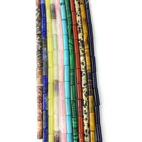 Natural Stone Tube Beads Malachite Rose Quartz Jasper Tiger Eye Cylindrical Loose Beads For DIY Jewelry Making Necklaces Bracelets