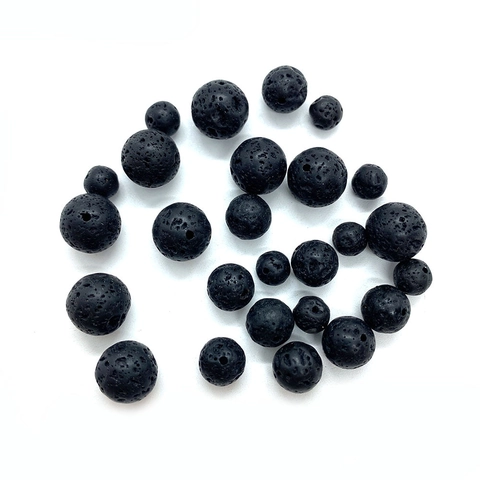 Natural Black Lava Stone Round Loose Beads Polished Porous Volcanic Stone For DIY Jewelry Making Accessory For Earrings Necklace