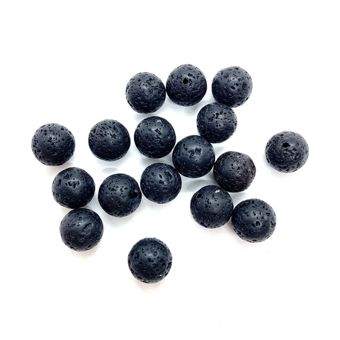 Natural Black Lava Stone Round Loose Beads Polished Porous Volcanic Stone For DIY Jewelry Making Accessory For Earrings Necklace