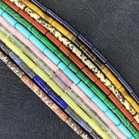 Natural Stone Tube Beads Malachite Rose Quartz Jasper Tiger Eye Cylindrical Loose Beads For DIY Jewelry Making Necklaces Bracelets