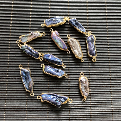 Pendentif Connecteur Irrégulier en Perle d'Eau Douce Baroque Naturelle Avec Bord en Cuivre Plaqué Or Accessoire Bijoux DIY