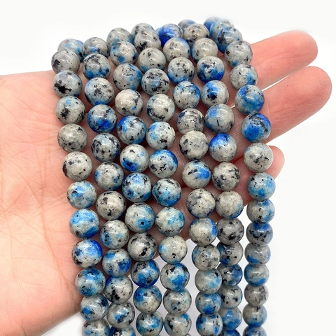 Perline Rotonde in Diaspro Granito K2 Naturale con Macchie di Azzurrite Sciolte per Creazione di Braccialetti e Gioielli