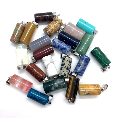 Natural Stone Cylindrical Pendant Only (Without Chain) Polished Multicolor Stone Pendant For DIY Jewelry Making Accessories