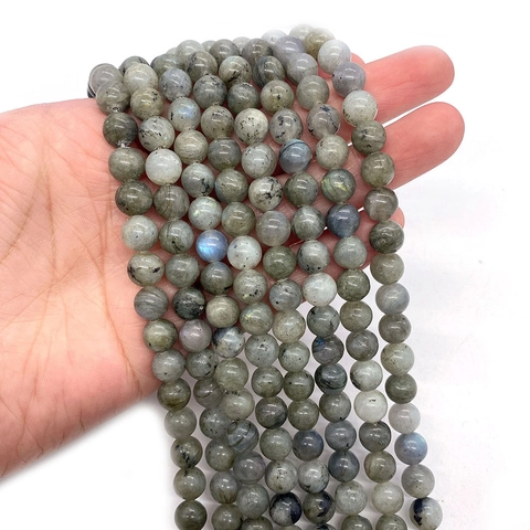 Natural Labradorite Grey Round Loose Beads Polished Iridescent Flash Stone Spacer Beads For DIY Jewelry Making Accessories