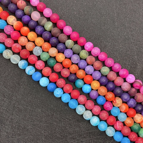 Natural Frosted Dragon Veins Agate Beads Round Stone Loose Spacer Beads For DIY Jewelry Making Bracelet Necklace Accessory