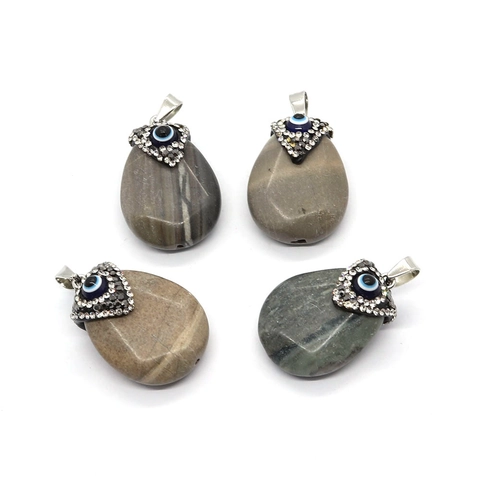 Natural Agate Water Drop Evil Eye Pendant Alloy Rhinestone Inlaid Bohemian Style DIY Jewelry Making Findings For Women