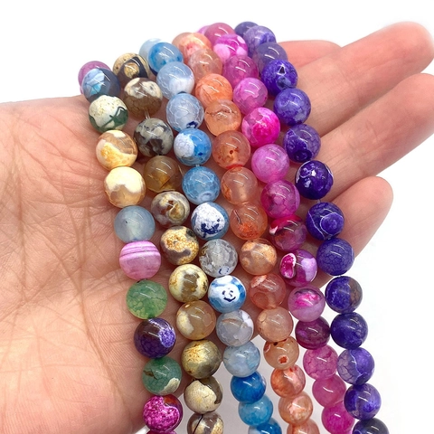 Natural Dragon Vein Agate Round Loose Beads For DIY Jewelry Making Necklace Bracelet Finding Accessories Crackle Stone Beads