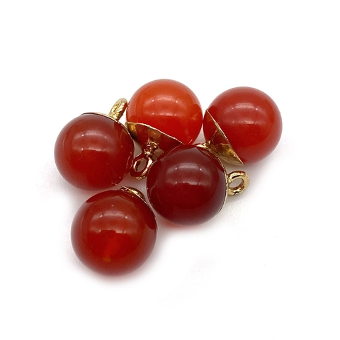 Natural Stone Round Ball Pendants Only (Without Chain) With Gold Alloy Cap For DIY Necklace Earring Jewelry Making Rose Quartz Tiger Eye Findings