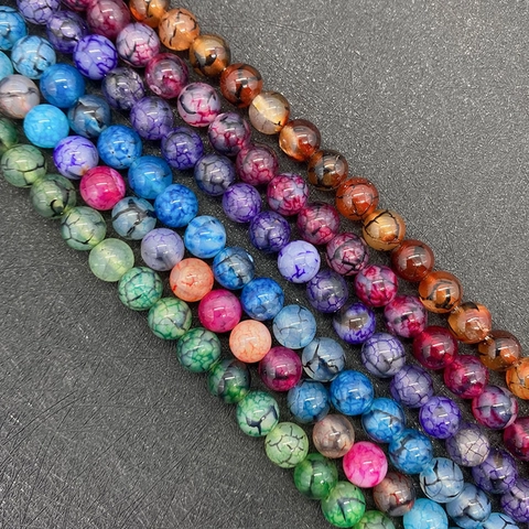 Natural Dragon Vein Agate Round Loose Beads Polished Crackle Stone Beads For DIY Jewelry Making Necklace Bracelet 6mm 8mm 10mm