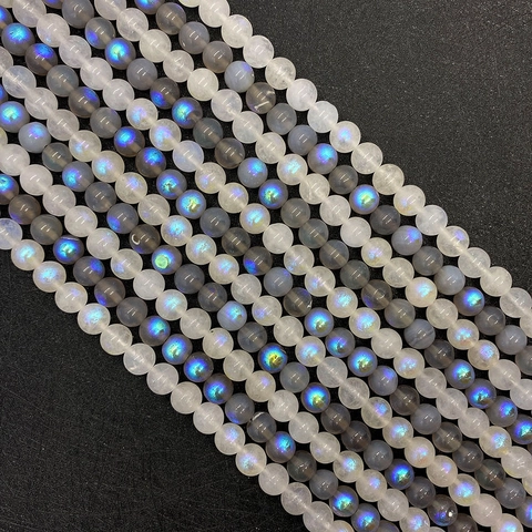 Natural Stone Round Loose Beads Polished Labradorite Moonstone Effect For DIY Jewelry Making Necklaces Bracelets Accessories Gift